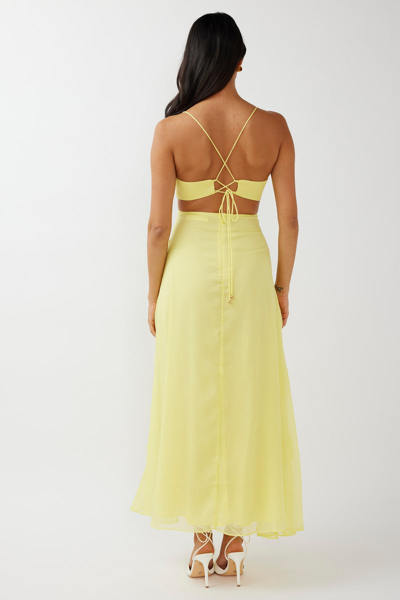 Yellow calligraphy cut-out waist dress – Radical