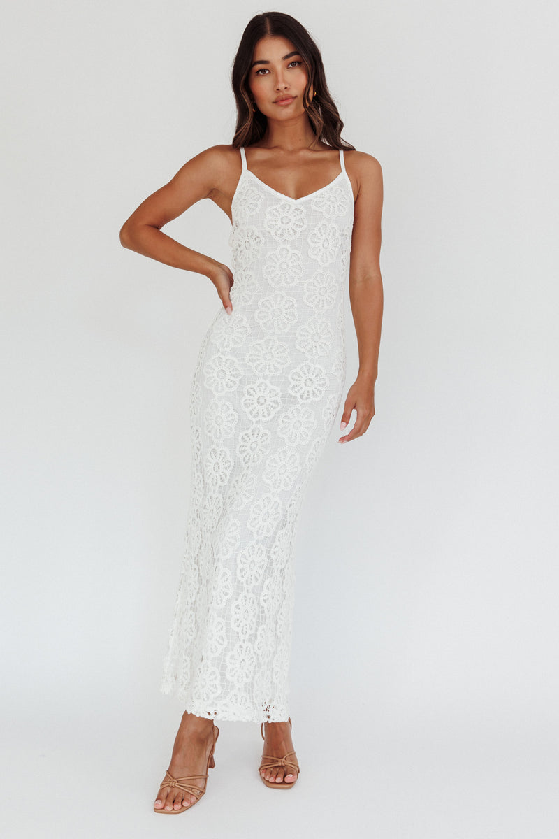 Shop The Spark Joy Floral Crochet Overlay Maxi Dress White 