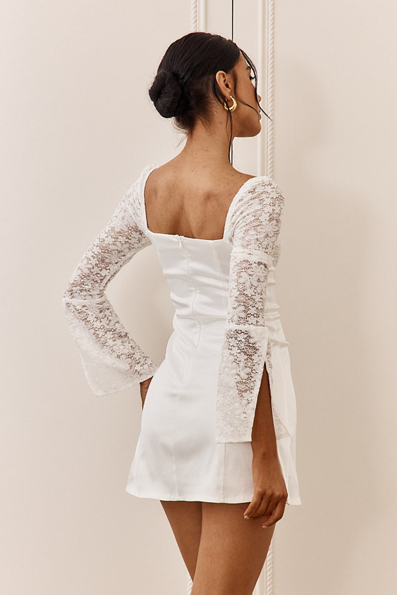 Ti Amo Lace Bust Long Sleeve Mini Dress White