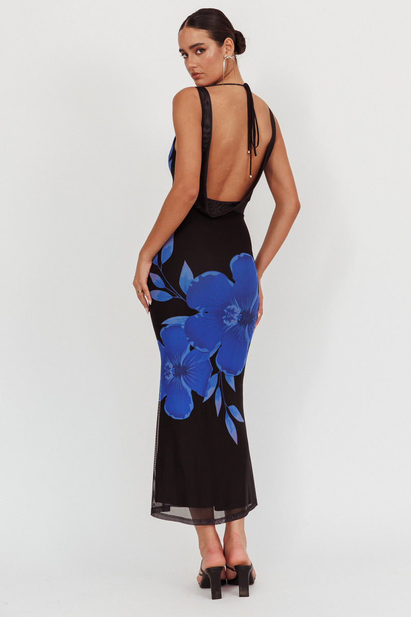 Shop The Cassiopeia Open Back Maxi Dress Hibiscus Blue Selfie Leslie 1890