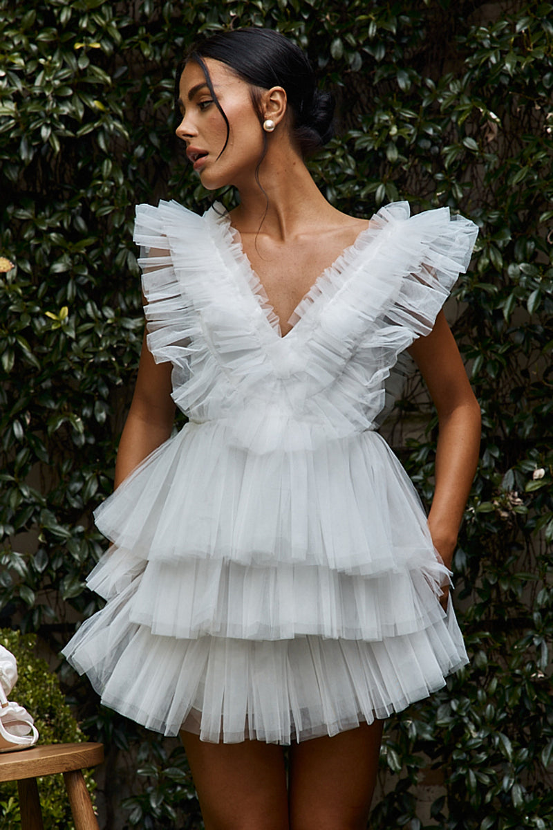 Emily - Short layered off white tulle dress