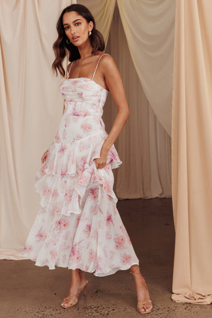Floral Sleeveless Linen Dress - Blush Pink
