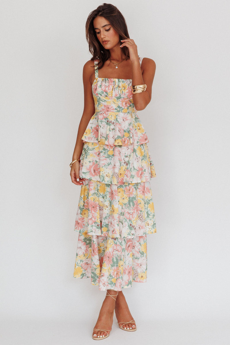 L’agence Ruffle Split Front Open Back Floral online Maxi Dress