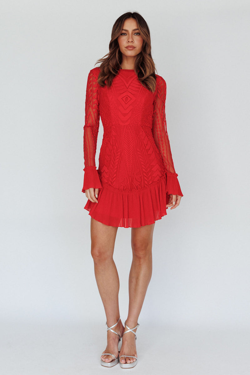 Dreamy Long Sleeve Mini Dress Red