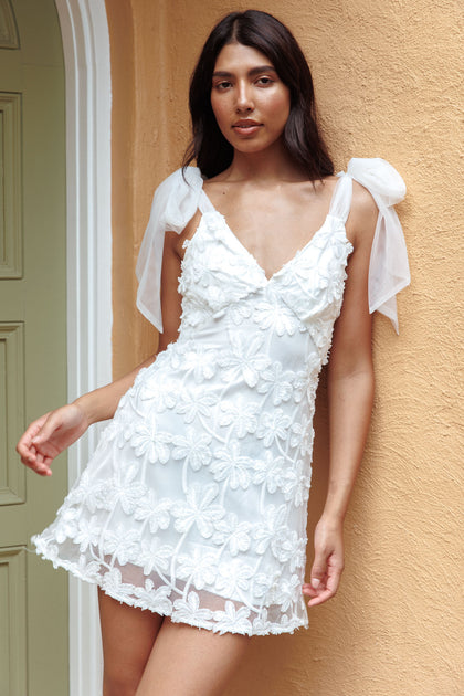 Moonlit Night Ruffle Strap Cut-Out Back Dress White