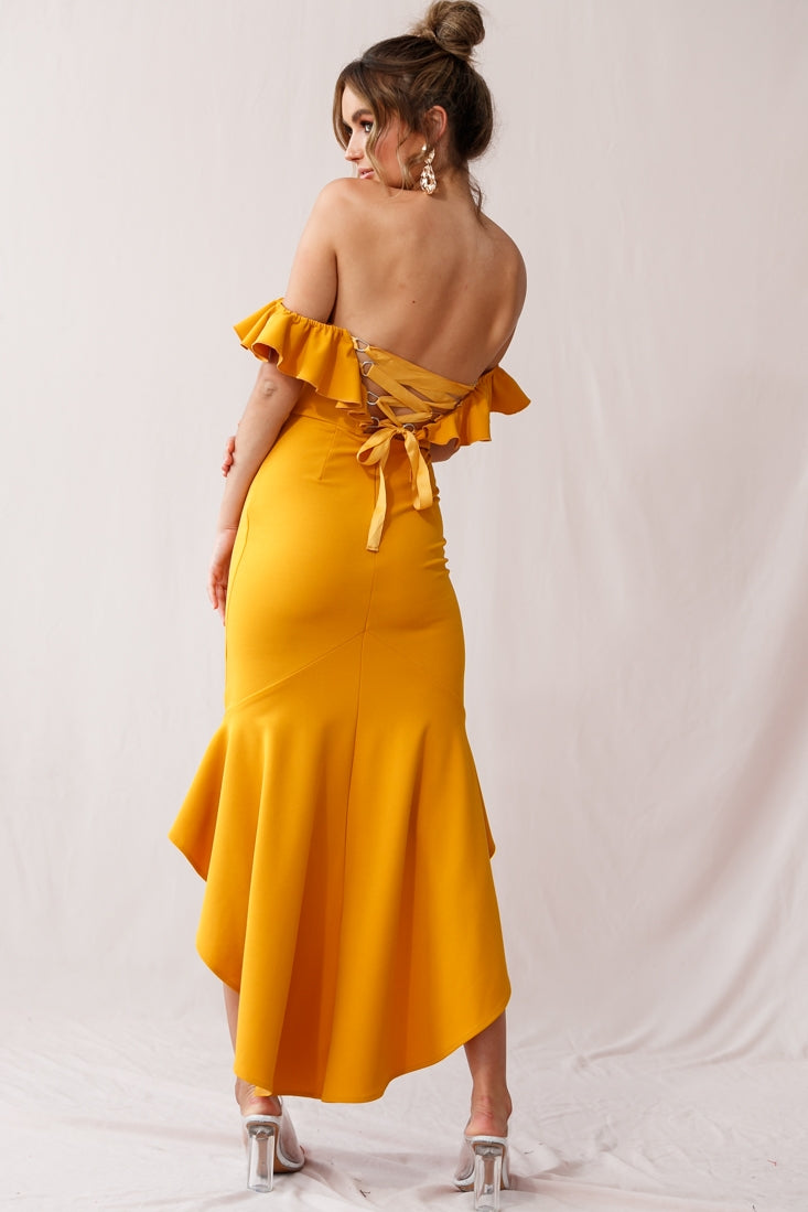 Mustard bardot shop maxi dress