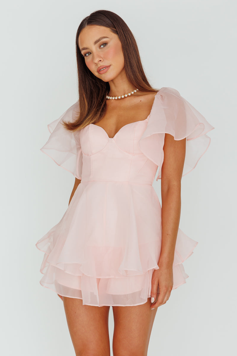 Shop the Aphrodite Angel Sleeve Layered Romper Pink Selfie Leslie