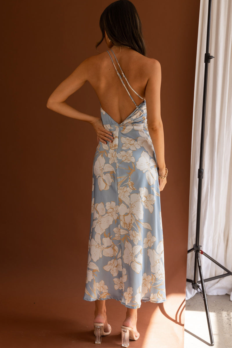 Shop the Casa Del Mar One-Shoulder Ruched Midi Dress Floral Blue