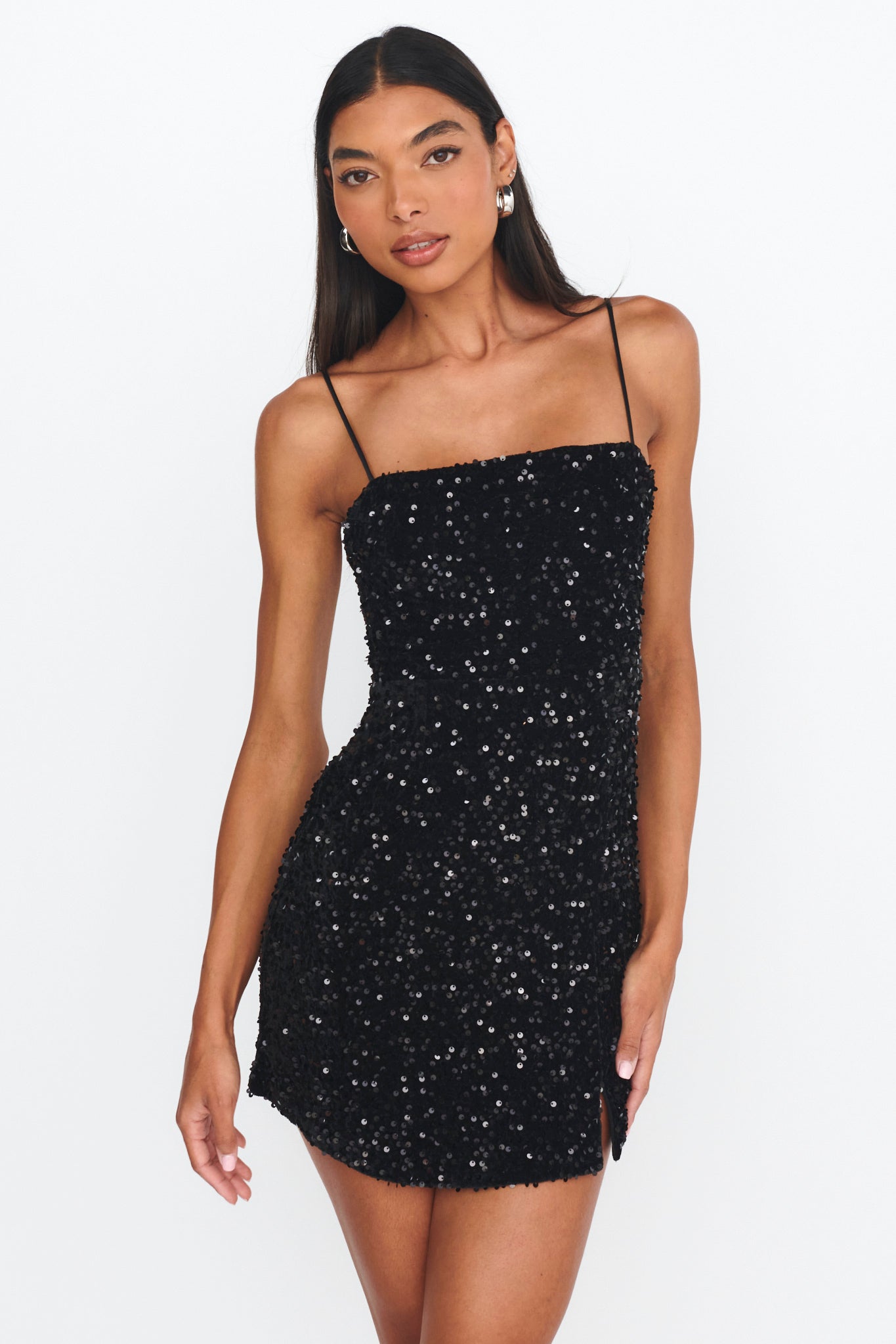 Shop the Atlanta Square Neckline Sequin Dress Black | Selfie Leslie