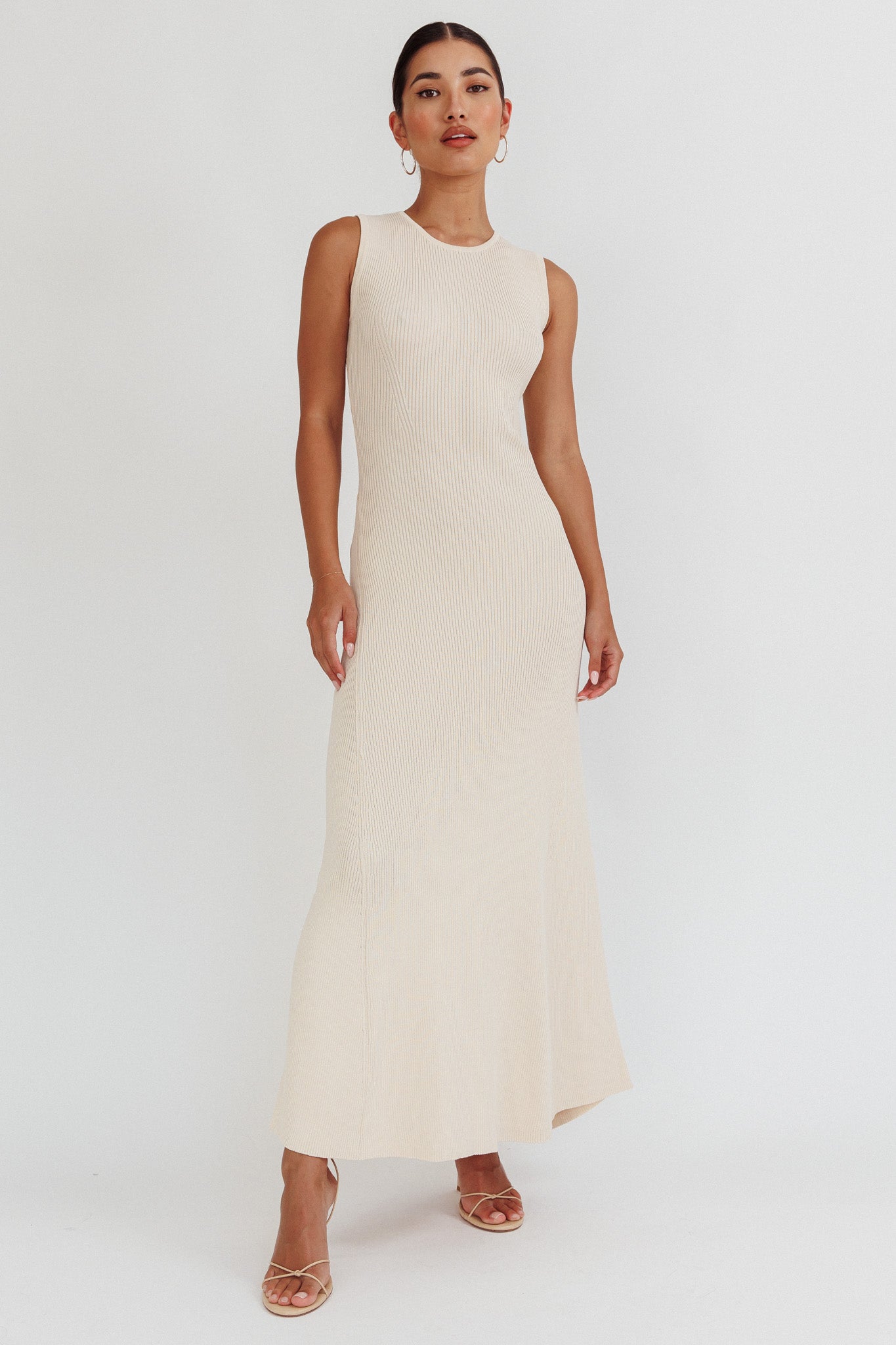 Shop the Braylee Sleeveless Ribbed Knit Maxi Dress Cream | Selfie Leslie