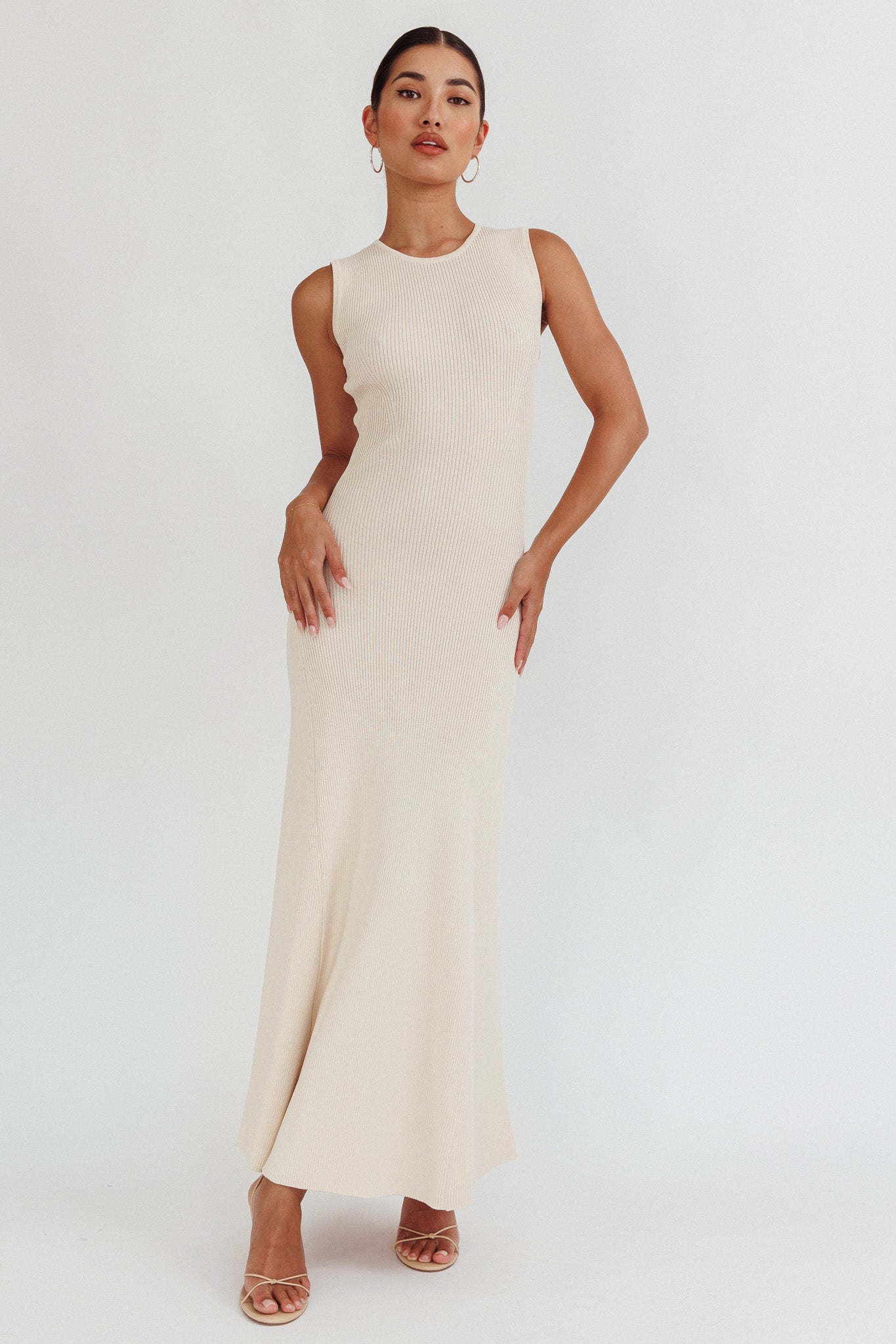 Shop the Braylee Sleeveless Ribbed Knit Maxi Dress Cream | Selfie Leslie