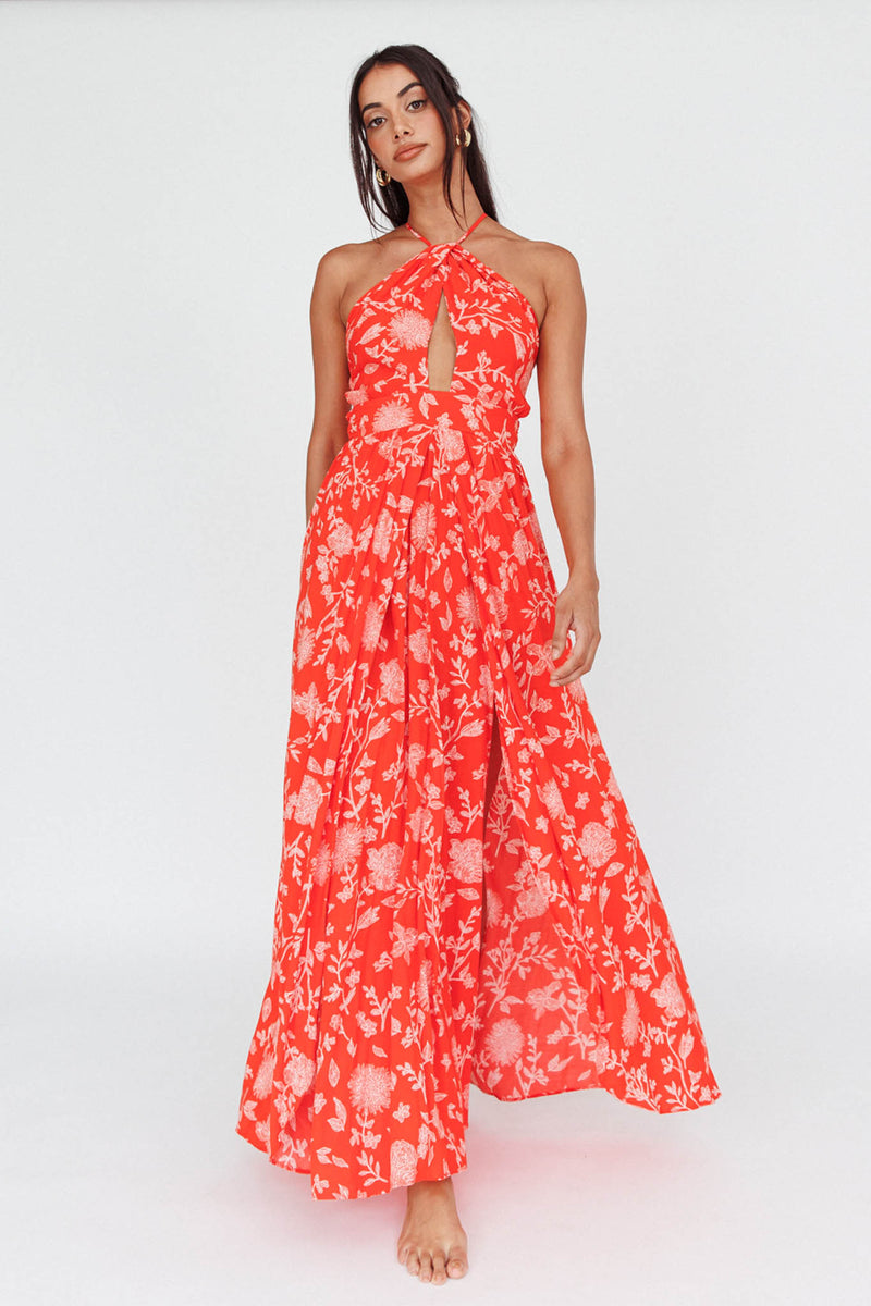 Shop the Athena High Split Maxi Dress Floral Print Red | Selfie Leslie