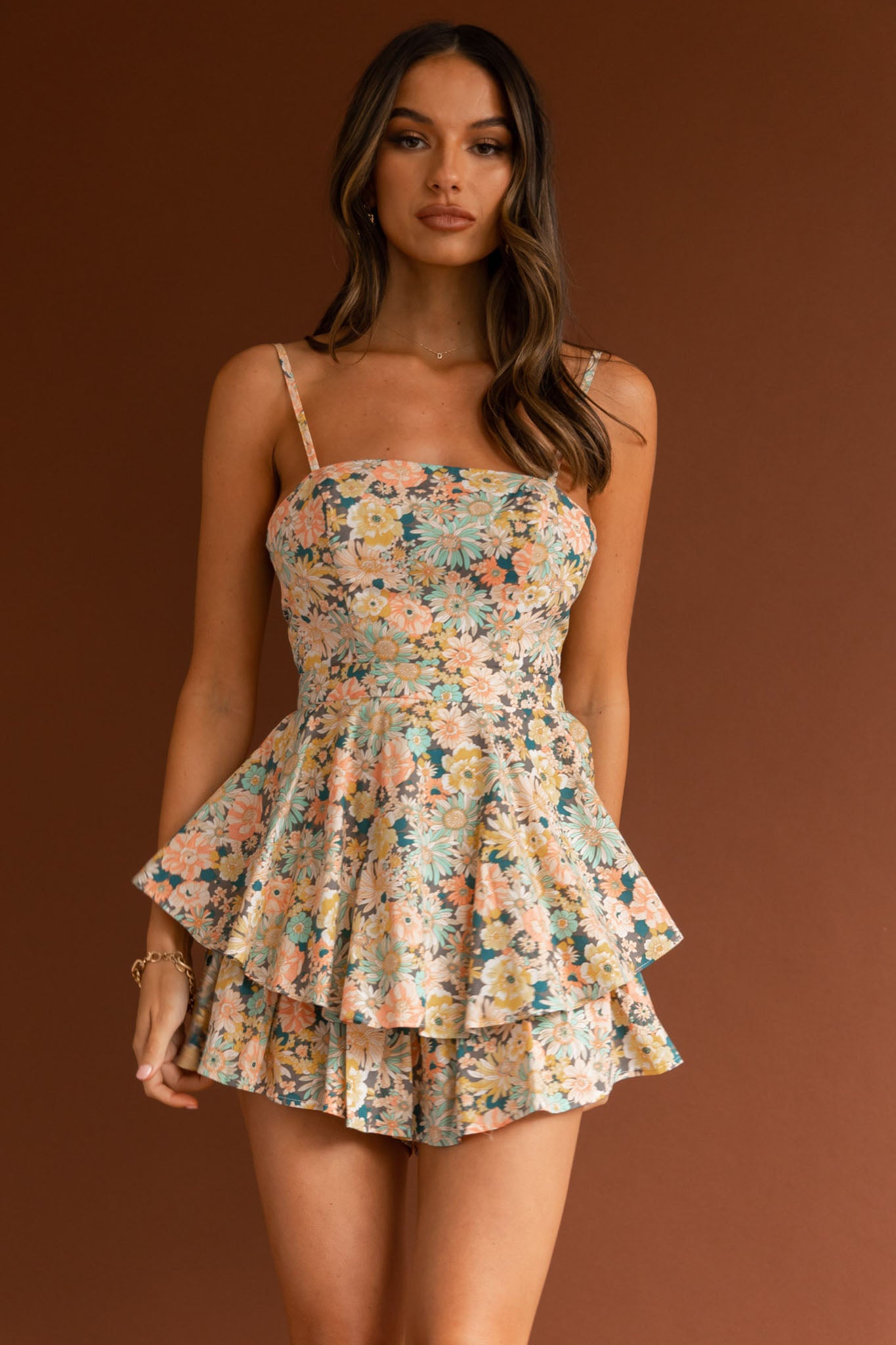 Tie up back sales floral romper dress