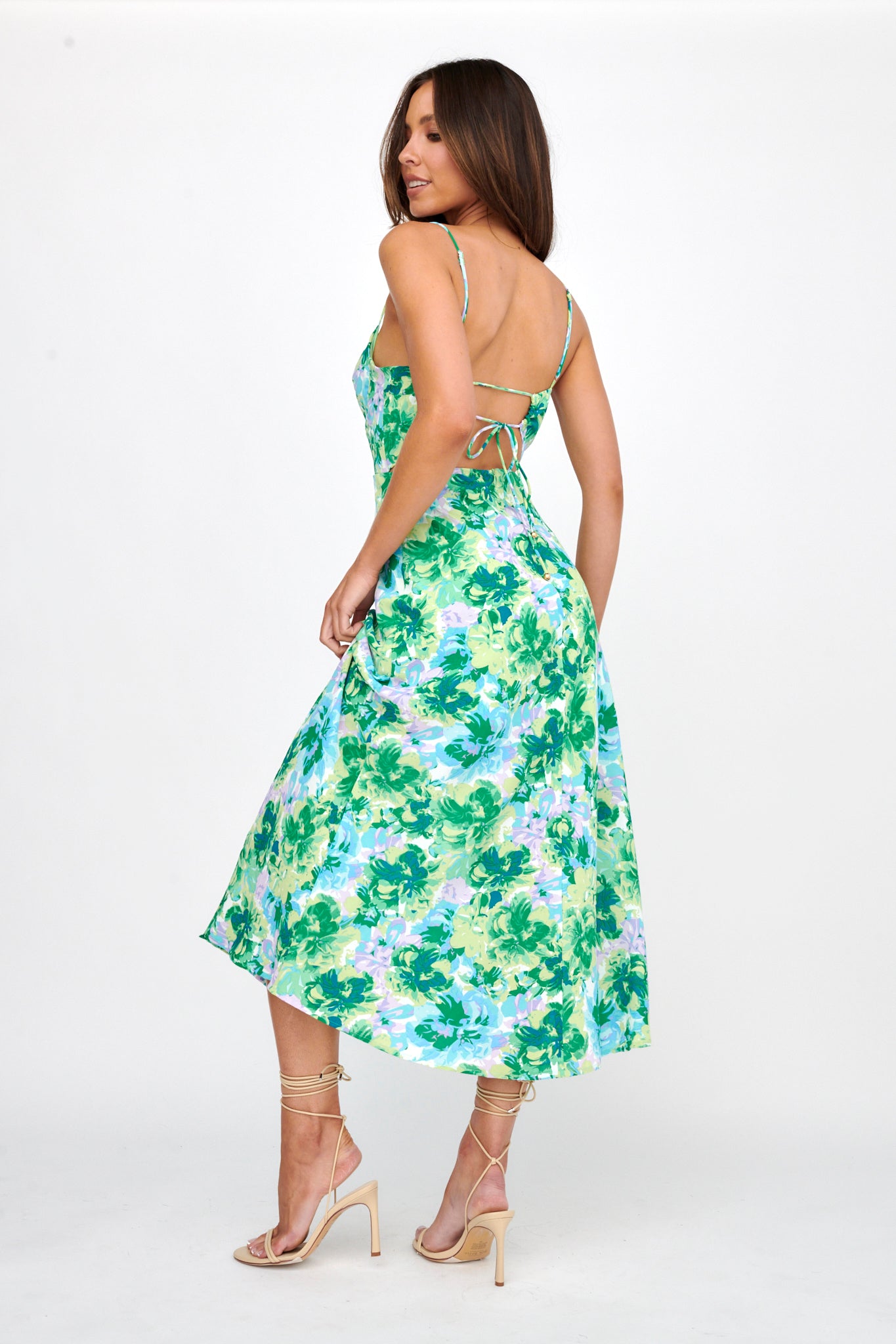 Shop the Galilea Tied Back Midi Dress Floral Green | Selfie Leslie