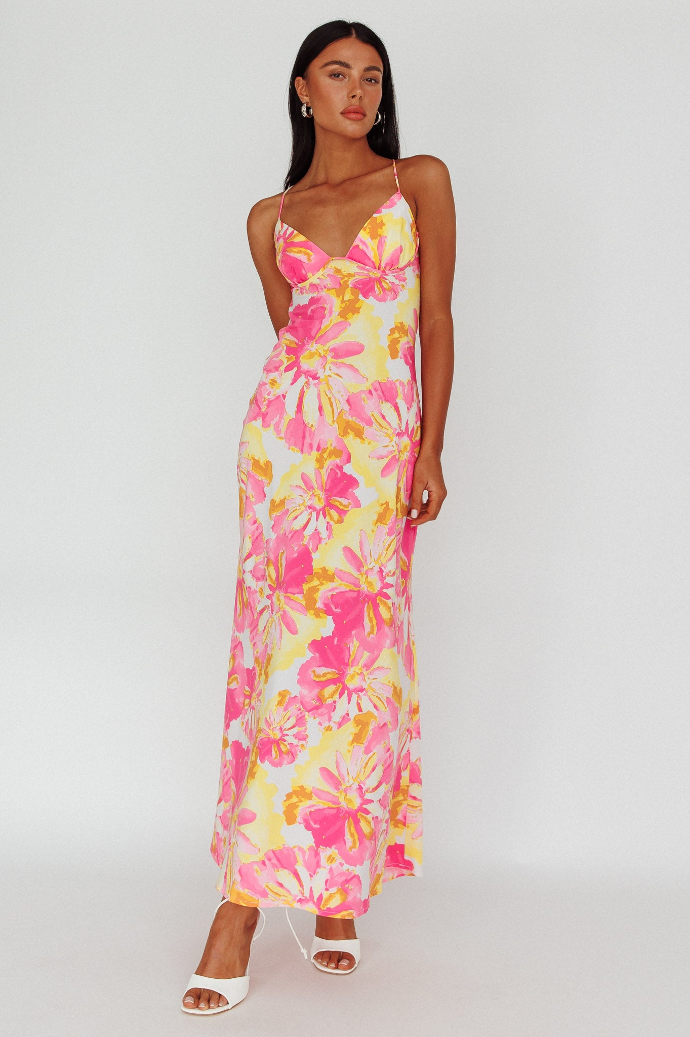 Shop the Alora Tie-Up Back Maxi Dress Flower Pink | Selfie Leslie
