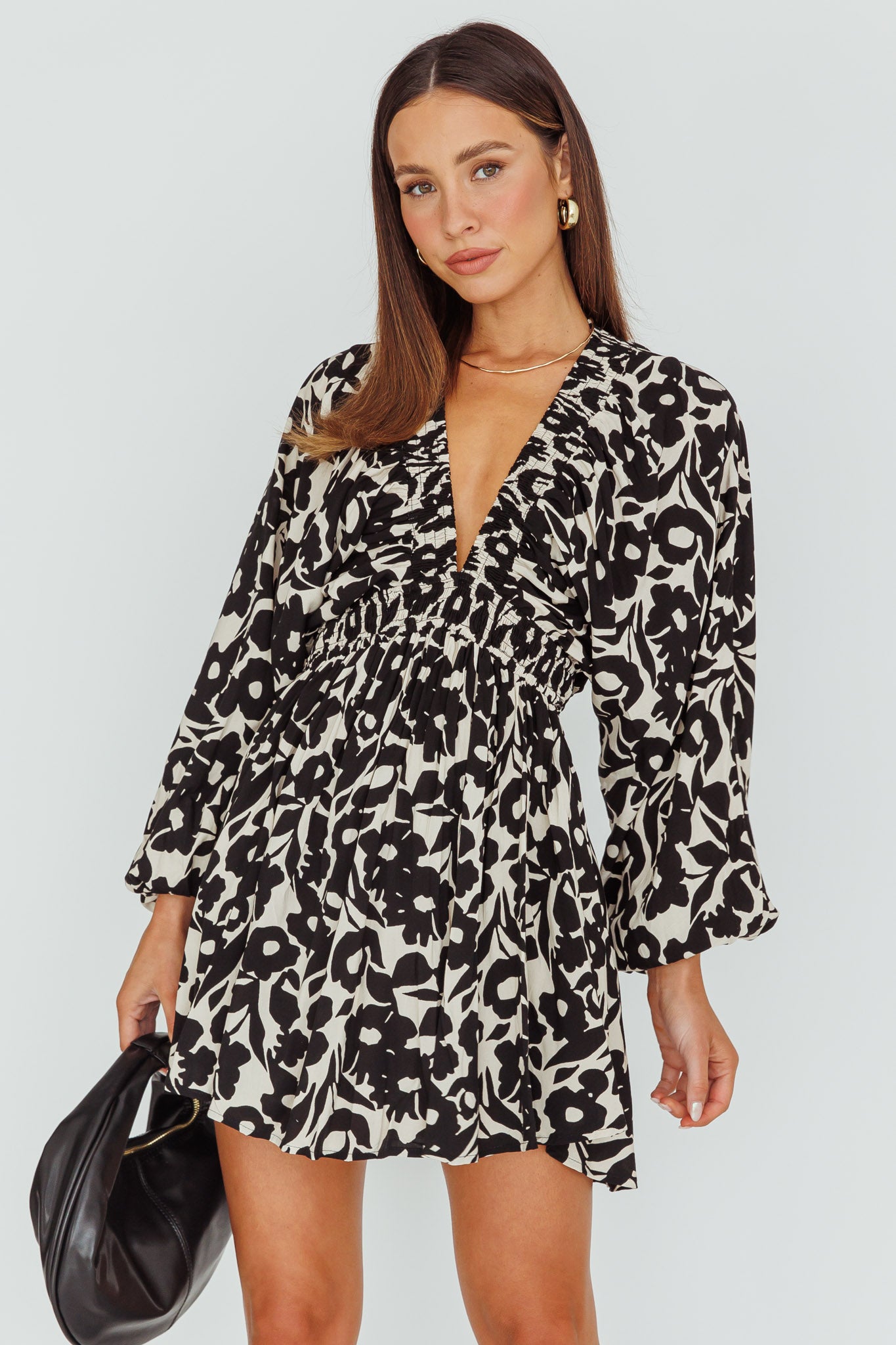 Shop the Going Your Way Long Sleeve Mini Dress Floral Black | Selfie Leslie