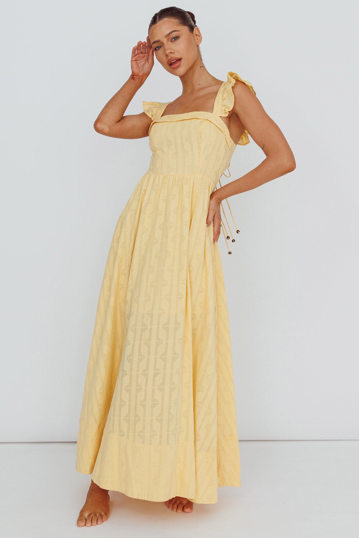 Shop the Greatest Hits Ruffle Strap Maxi Dress Yellow | Selfie Leslie