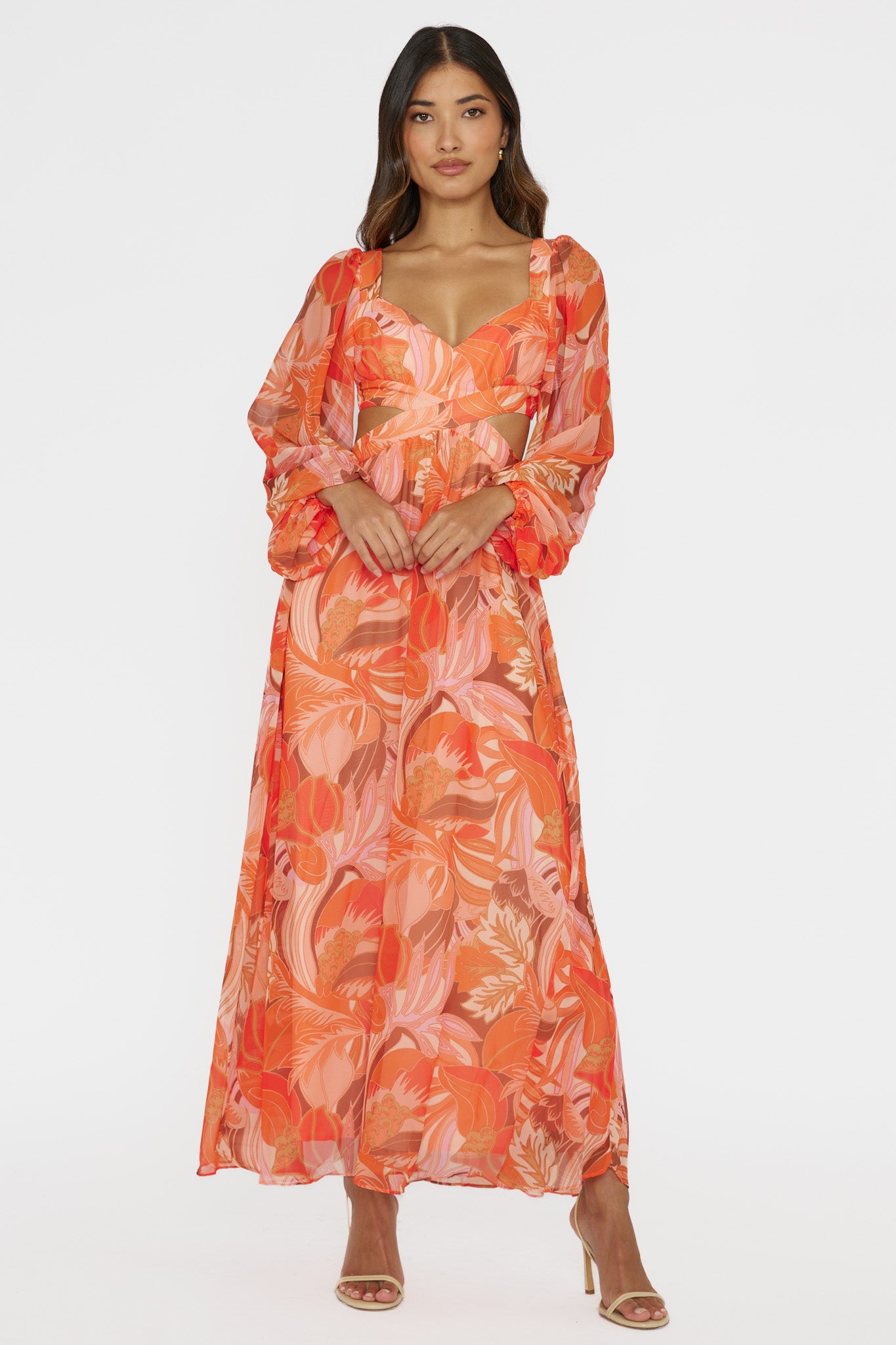 Orange Long Sleeve Maxi Dress