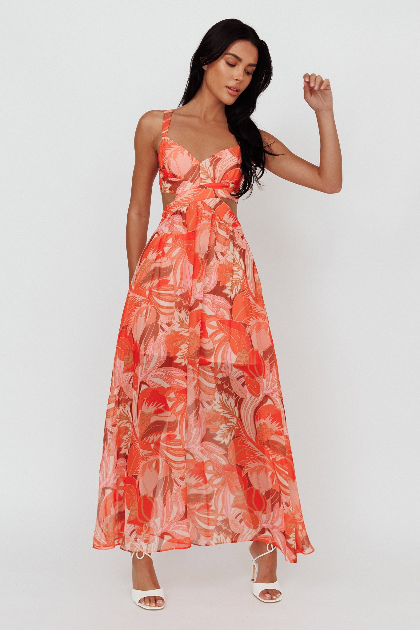 Shop the Maura Lace Up Back Maxi Dress Floral Red Selfie Leslie