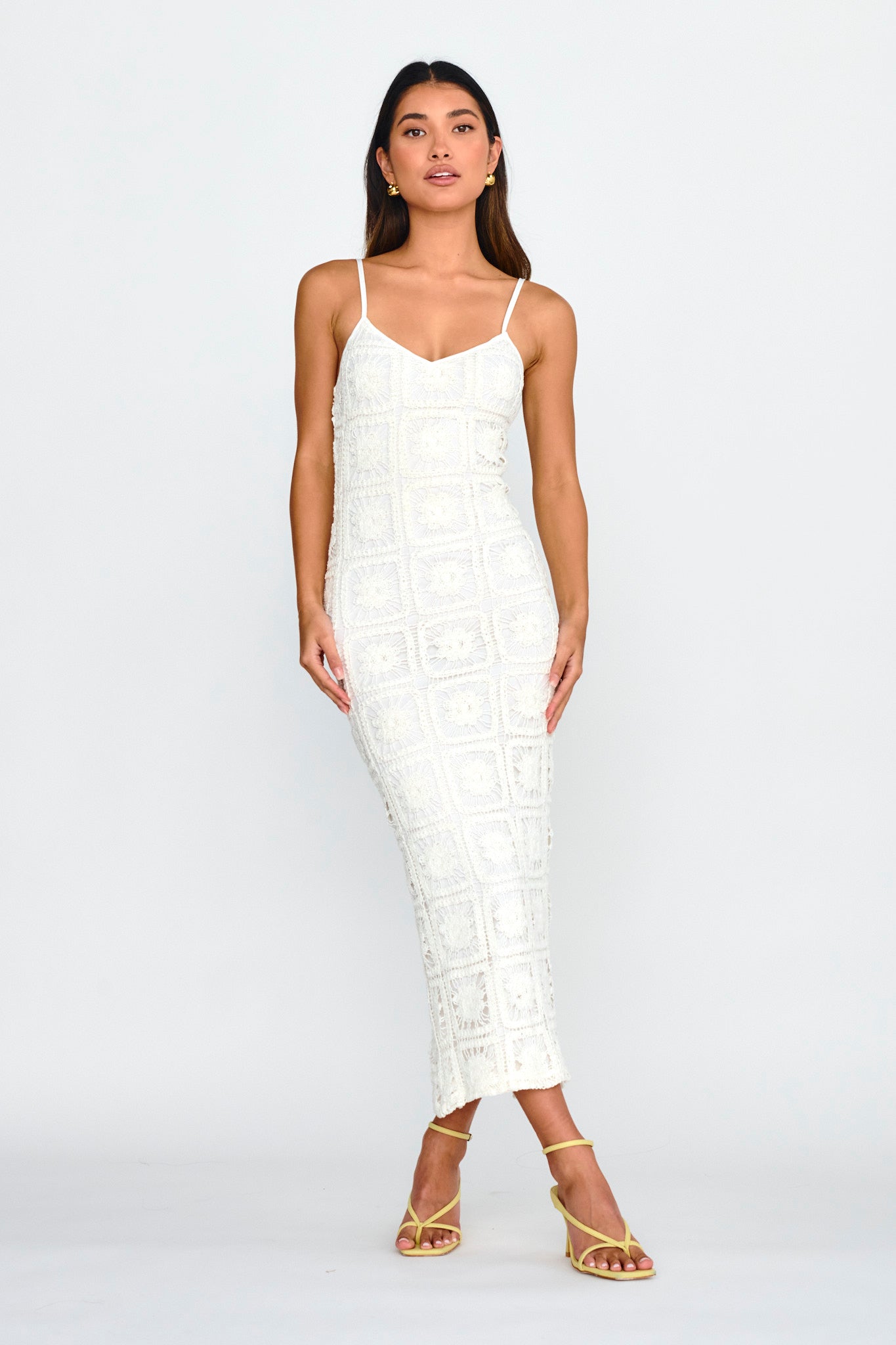 Shop the Cayman Sunset Crochet Midi Dress White | Selfie Leslie