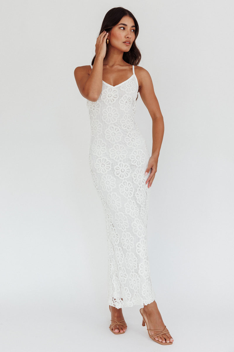 Shop the Spark Joy Floral Crochet Overlay Maxi Dress White | Selfie Leslie