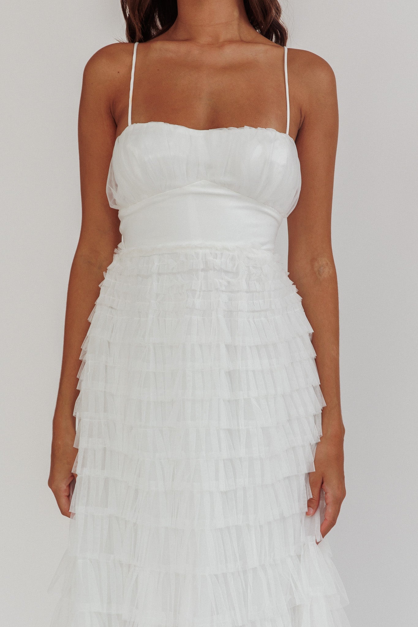 Shop the Garden Party Tiered Frill Midi Dress White | Selfie Leslie