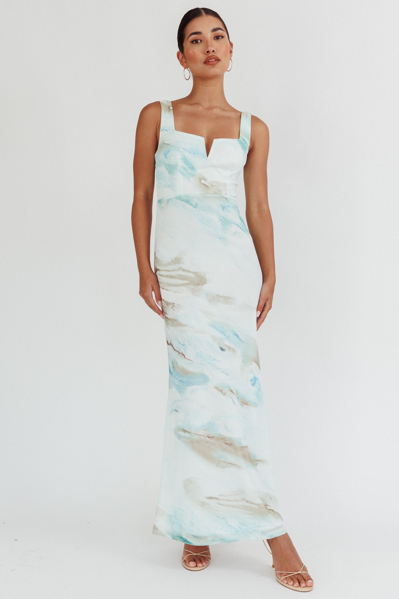 Shop the Jovelle Strappy Back Maxi Dress Marble Blue | Selfie Leslie