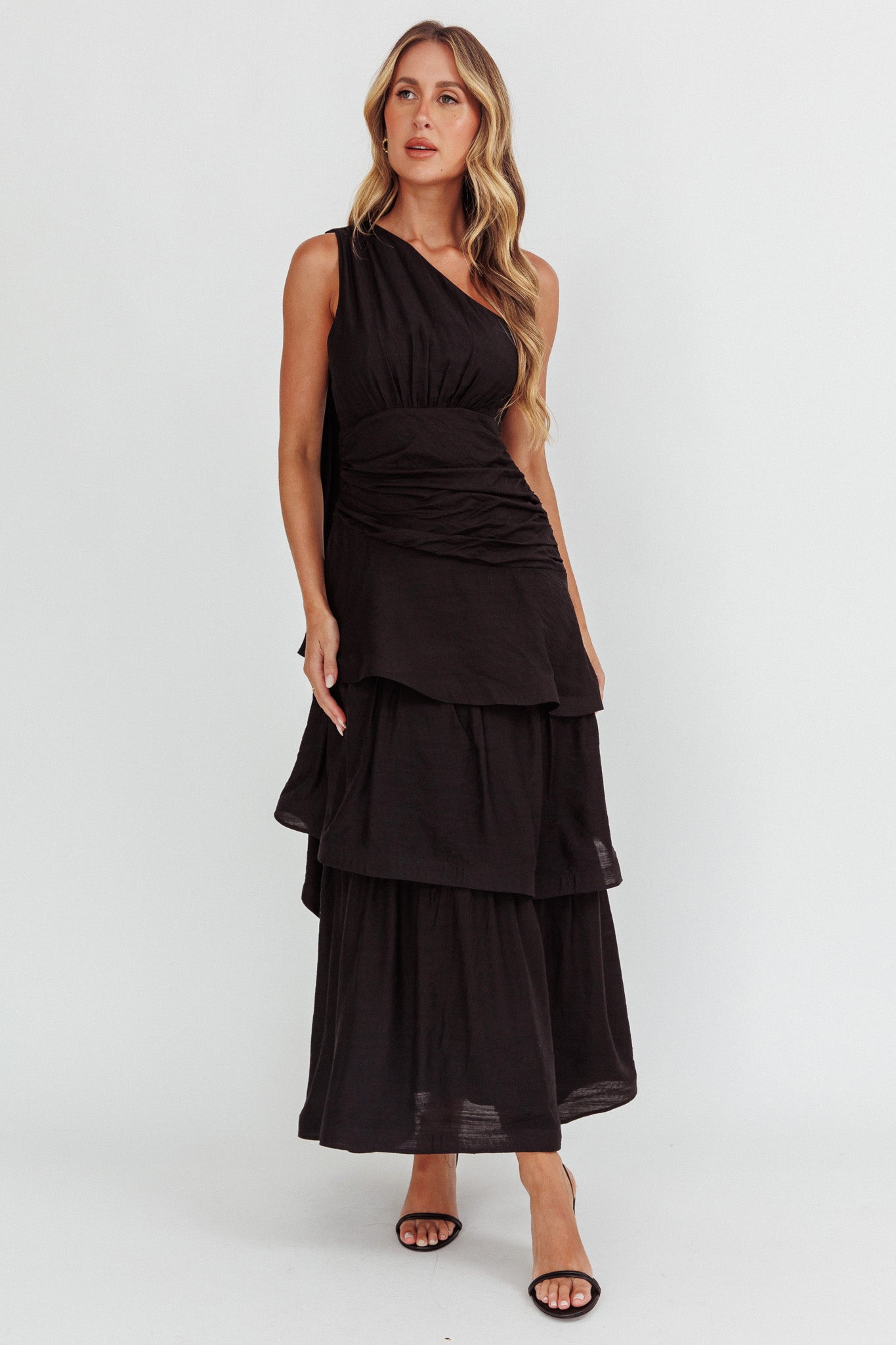 Solid black maxi fashion dress