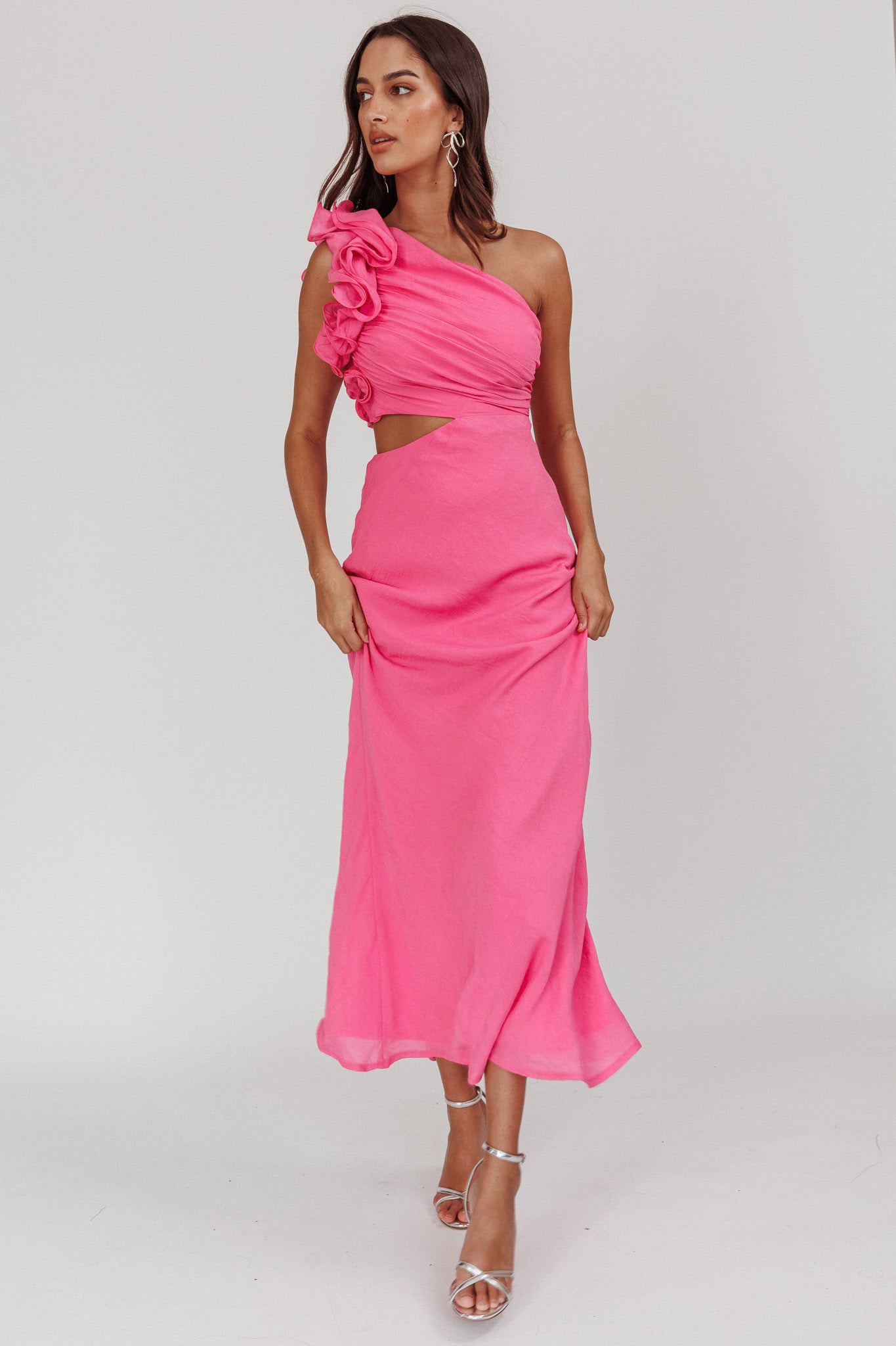 Vintage popular Beyond pink one shoulder formal dress