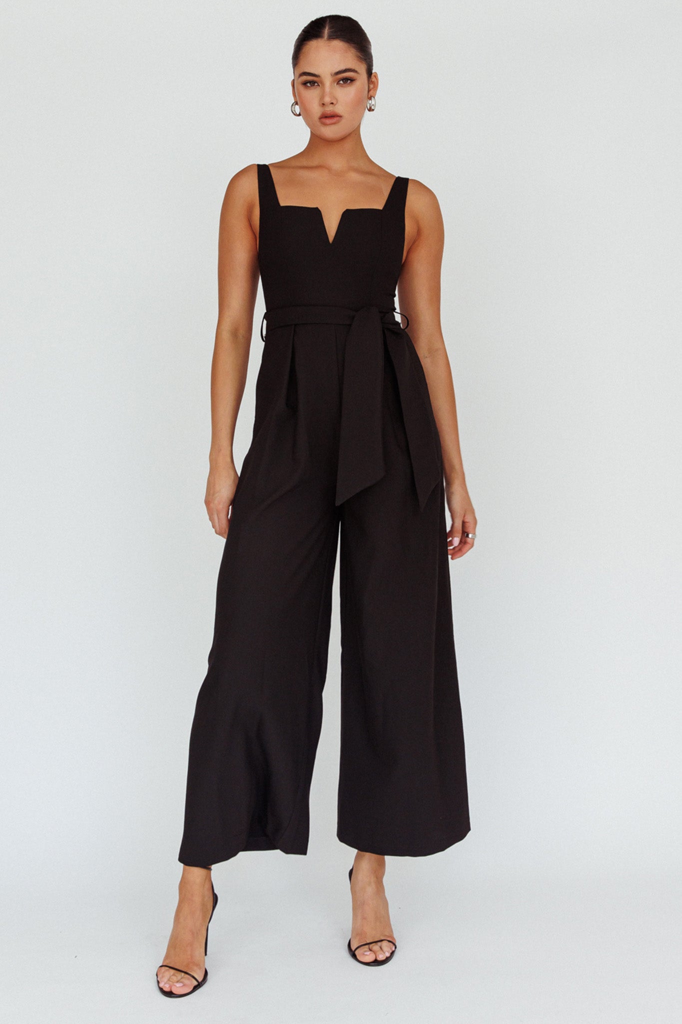 Shop the Colleen Waist Tie Jumpsuit Black | Selfie Leslie