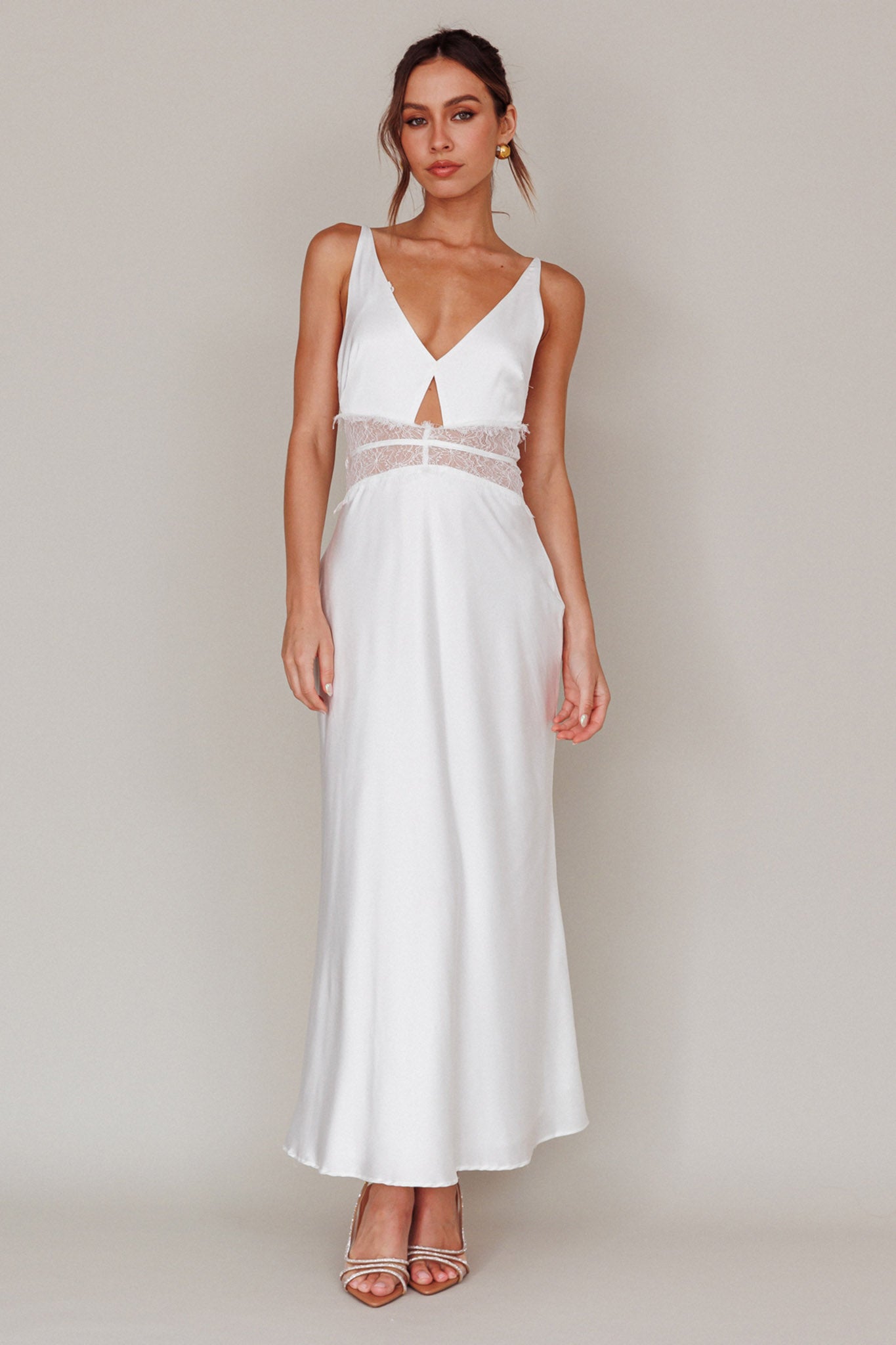 Shop the Honeybee Lace Trim Maxi Dress White | Selfie Leslie