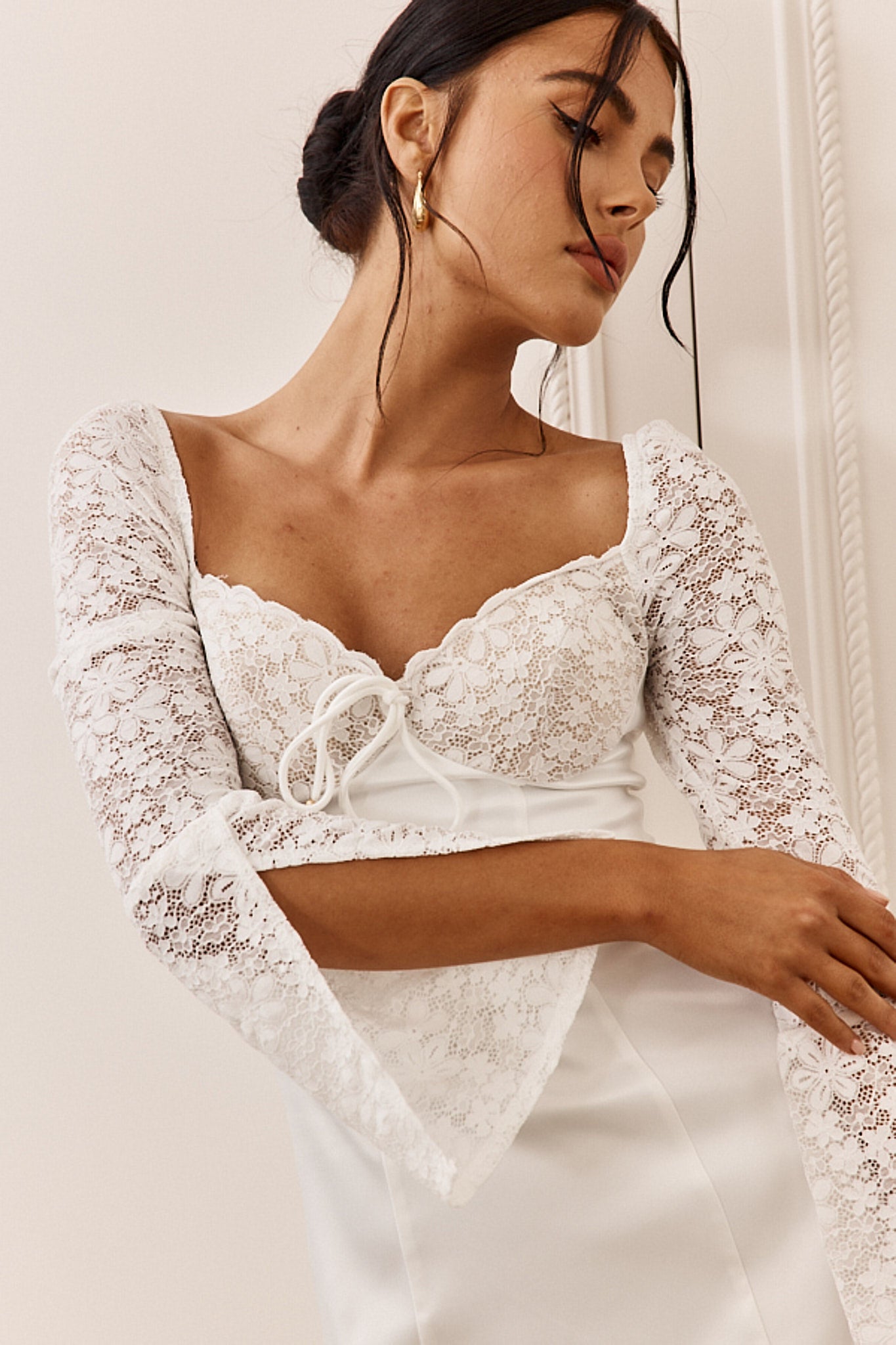 Shop the Ti Amo Lace Bust Long Sleeve Mini Dress White | Selfie Leslie
