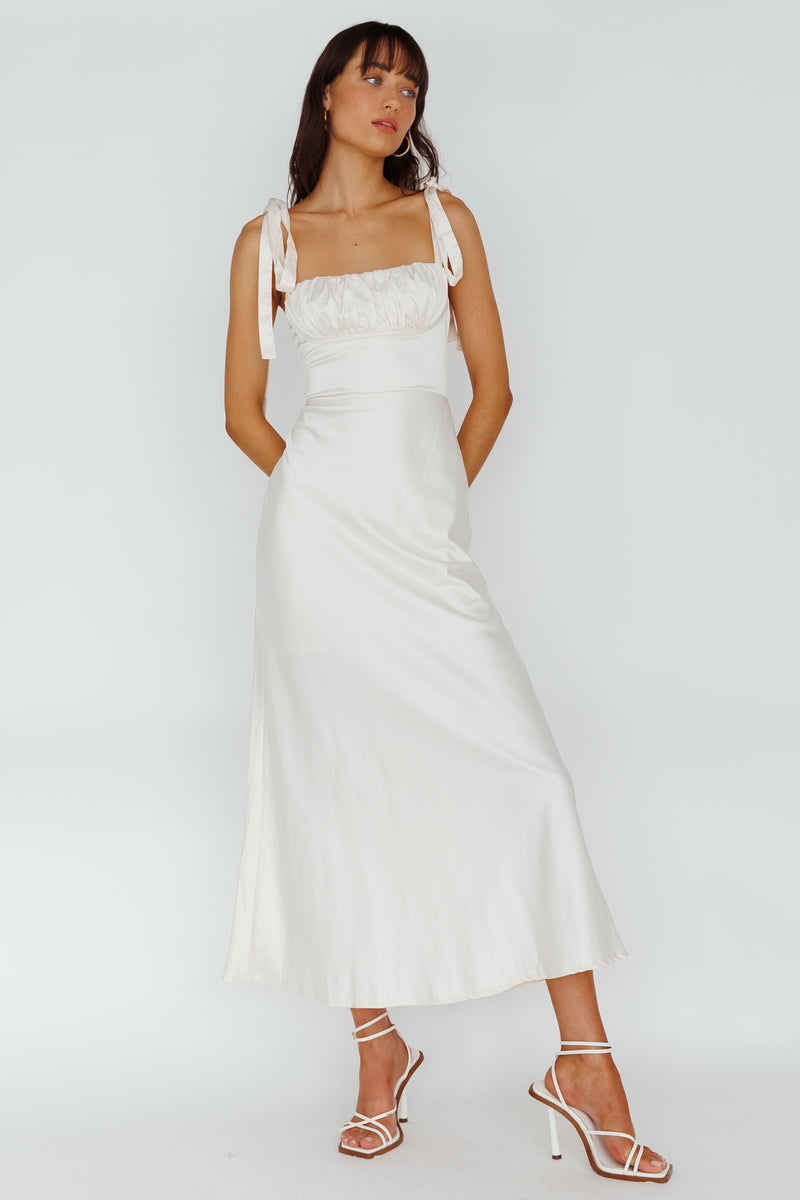 Shop the Pennelope Tied Shoulder Maxi Dress Ivory | Selfie Leslie