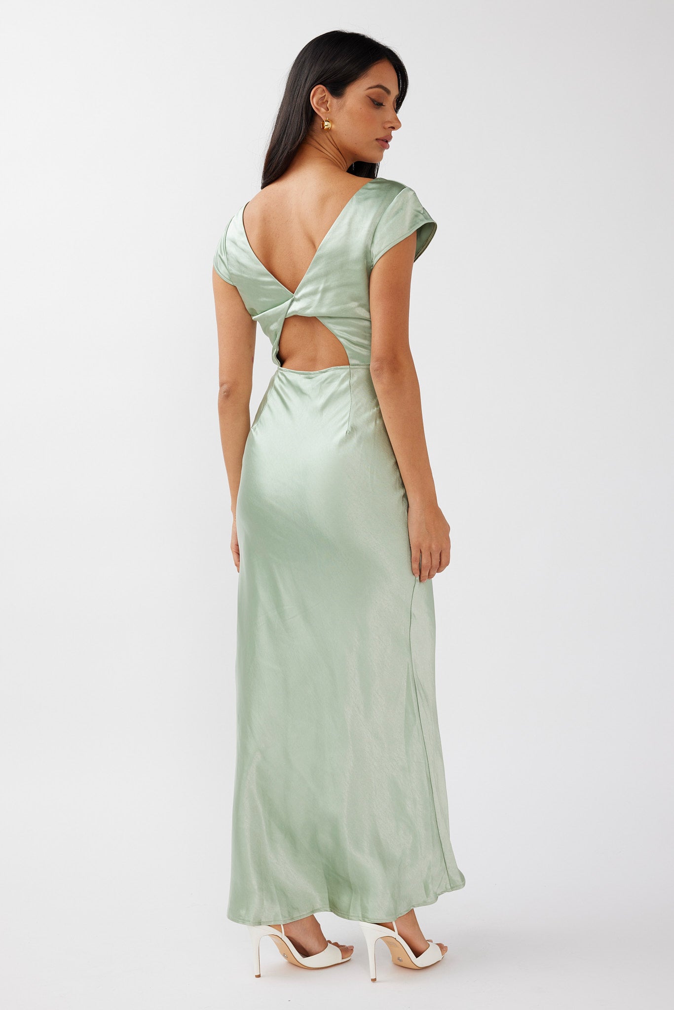 Shop The Lucinda V Neck Twist Back Midi Dress Sage Selfie Leslie