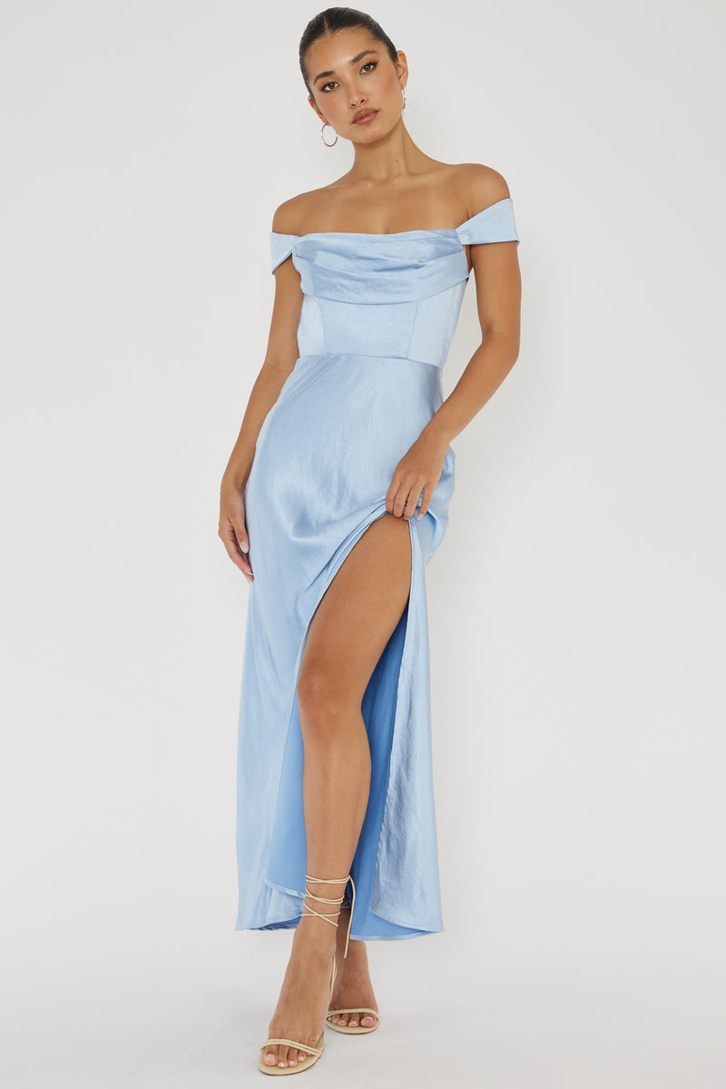 Shop the Lucinda Off-Shoulder V-Back Dress Blue | Selfie Leslie