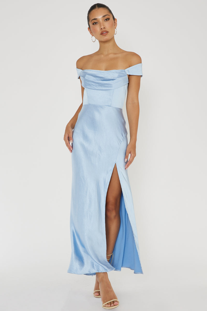 Shop the Lucinda Off-Shoulder V-Back Dress Blue | Selfie Leslie