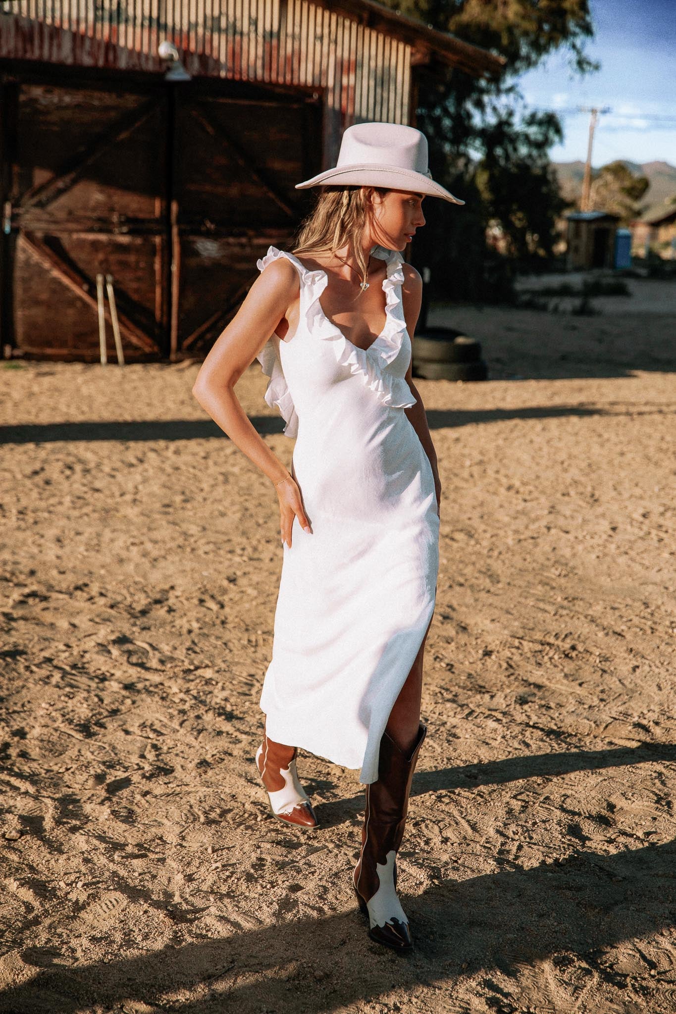 Shop the Alba Frill Trim Midi Dress White | Selfie Leslie