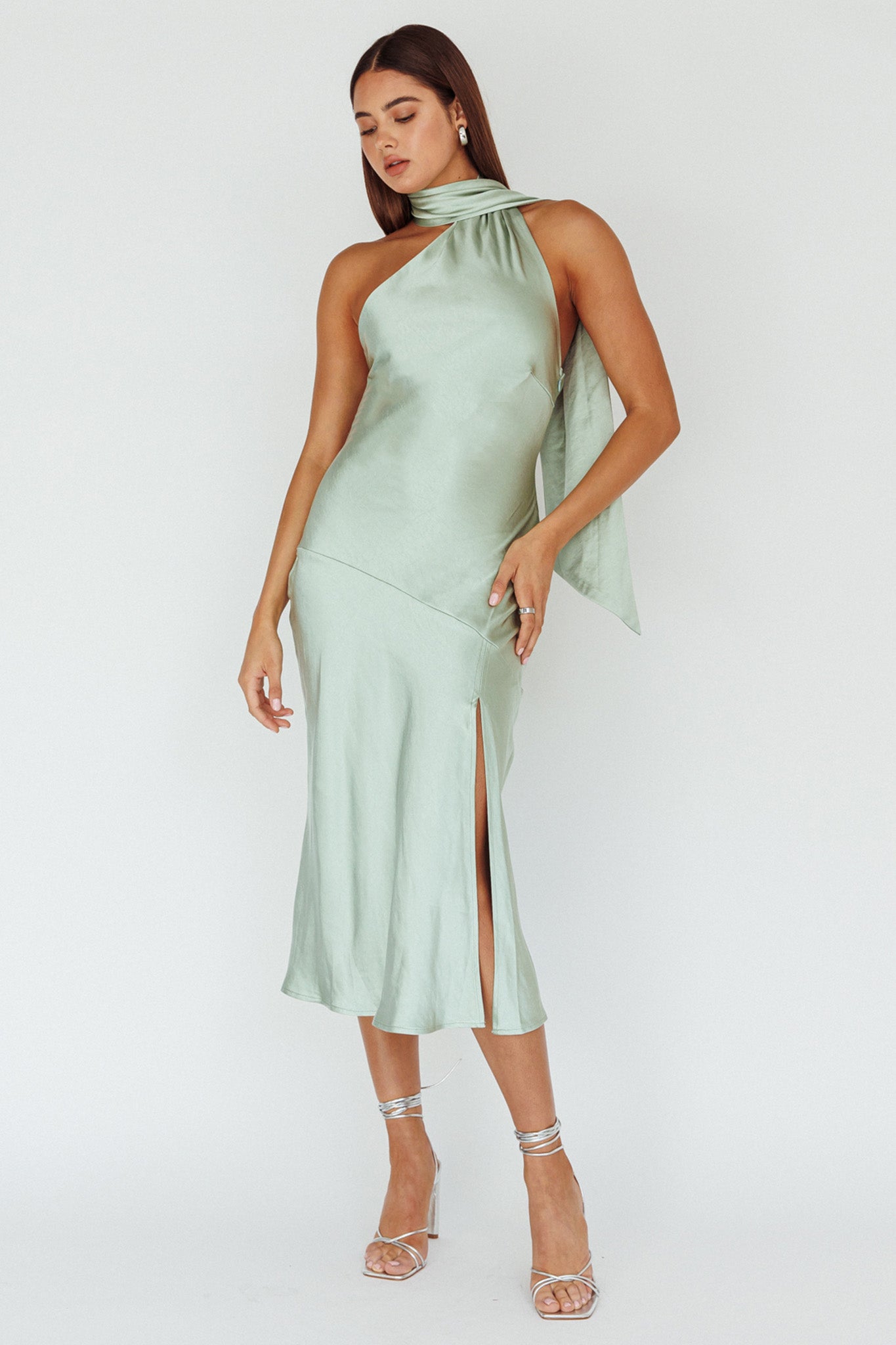 Shop the Italian Summer Tie Neck Midi Dress Sage | Selfie Leslie