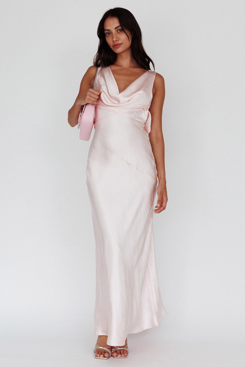 Shop the Cassiopeia Open Back String Tie Maxi Dress Powder Pink ...