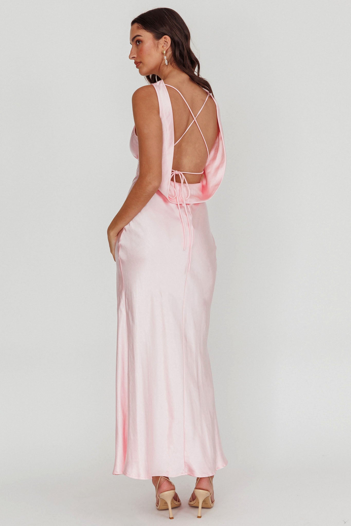 Pink maxi shops satin dress