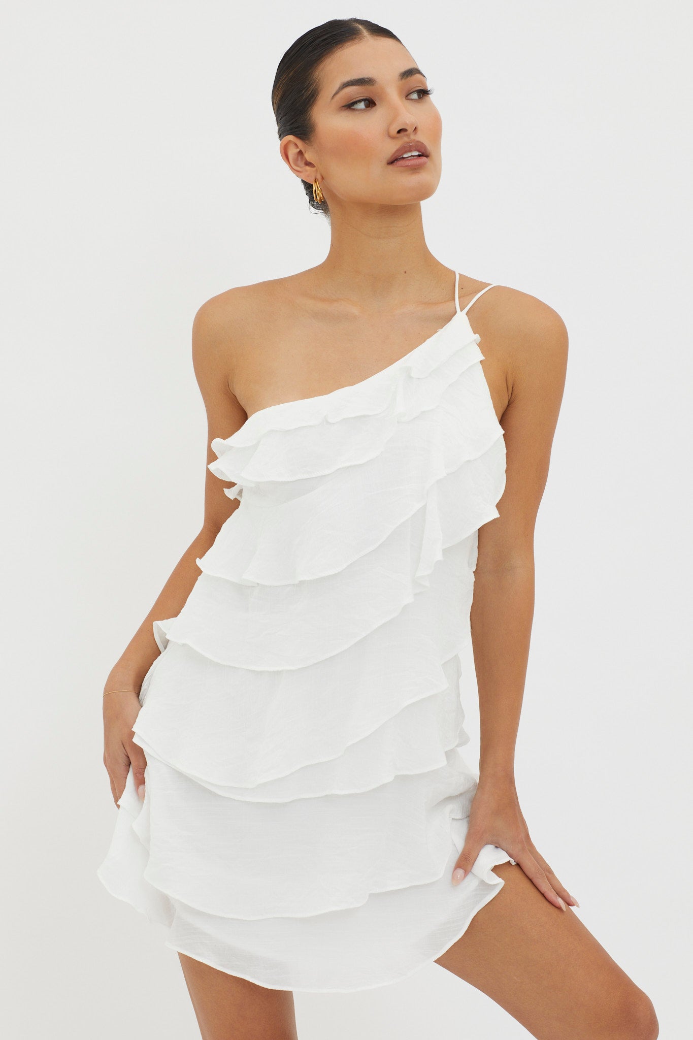 Shop the Arrabel Tiered Ruffle Mini Dress White | Selfie Leslie