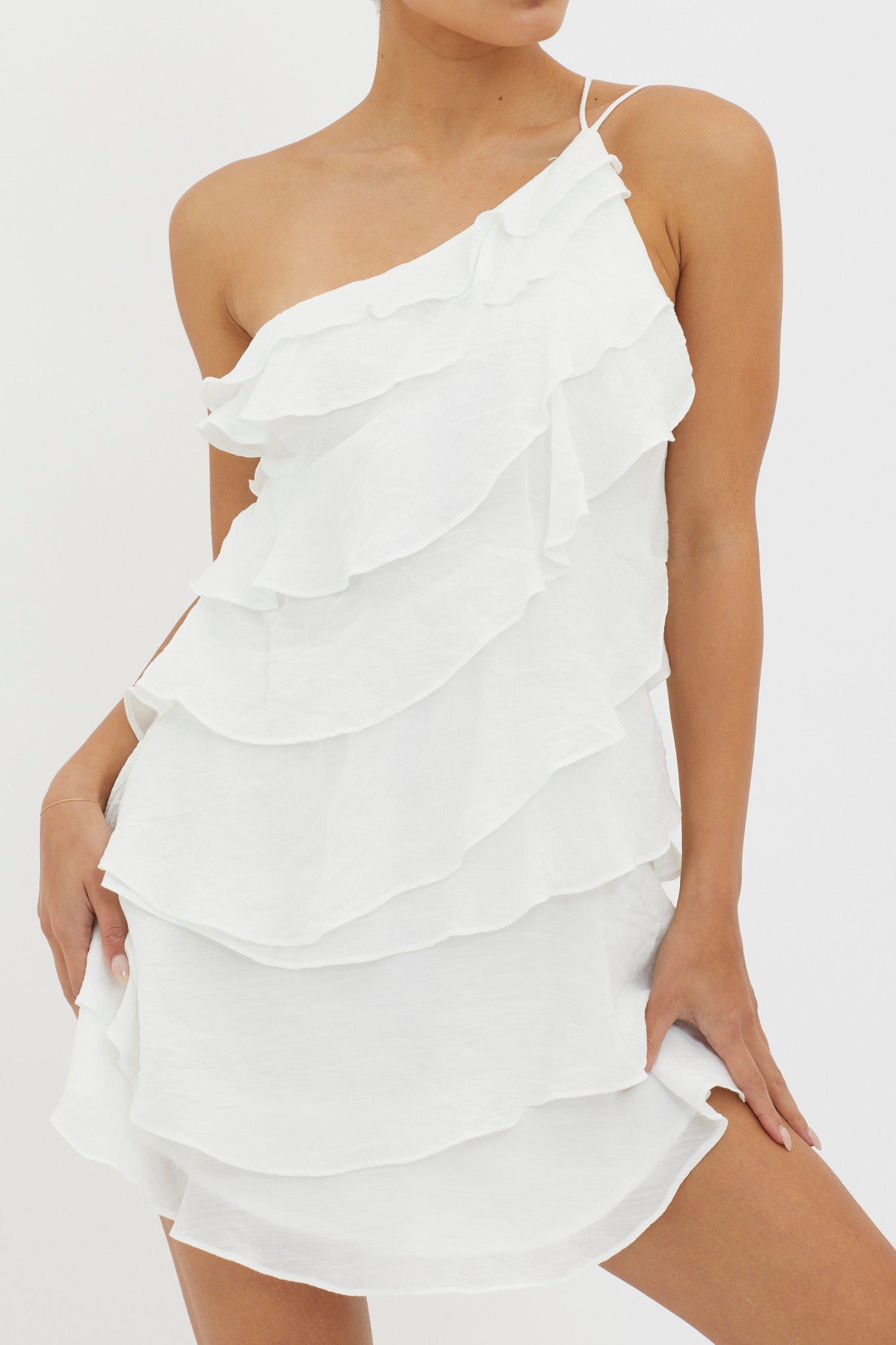 Shop the Arrabel Tiered Ruffle Mini Dress White | Selfie Leslie