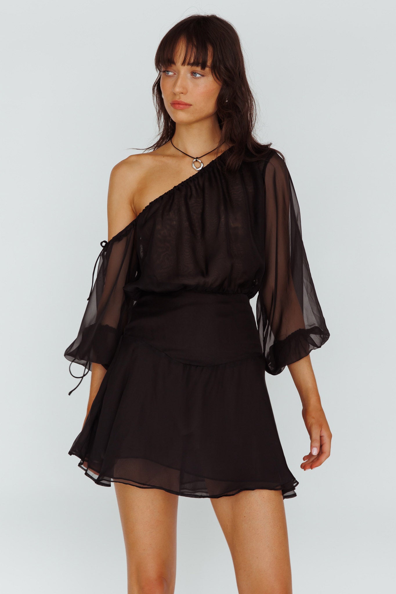 Shop the Mariona Off Shoulder Long Sleeve Mini Dress Black | Selfie Leslie
