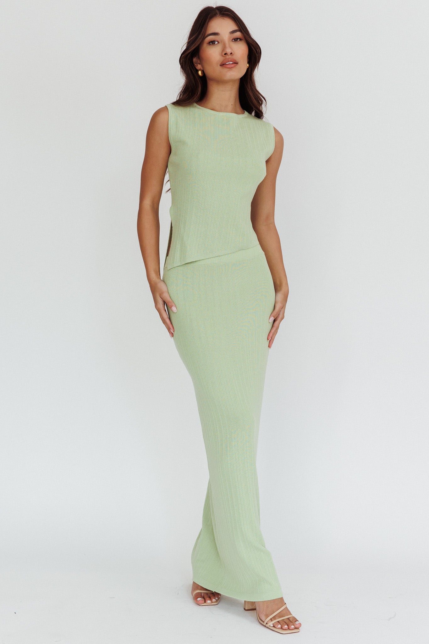 Shop the Rossana Ribbed Maxi Skirt Sage | Selfie Leslie