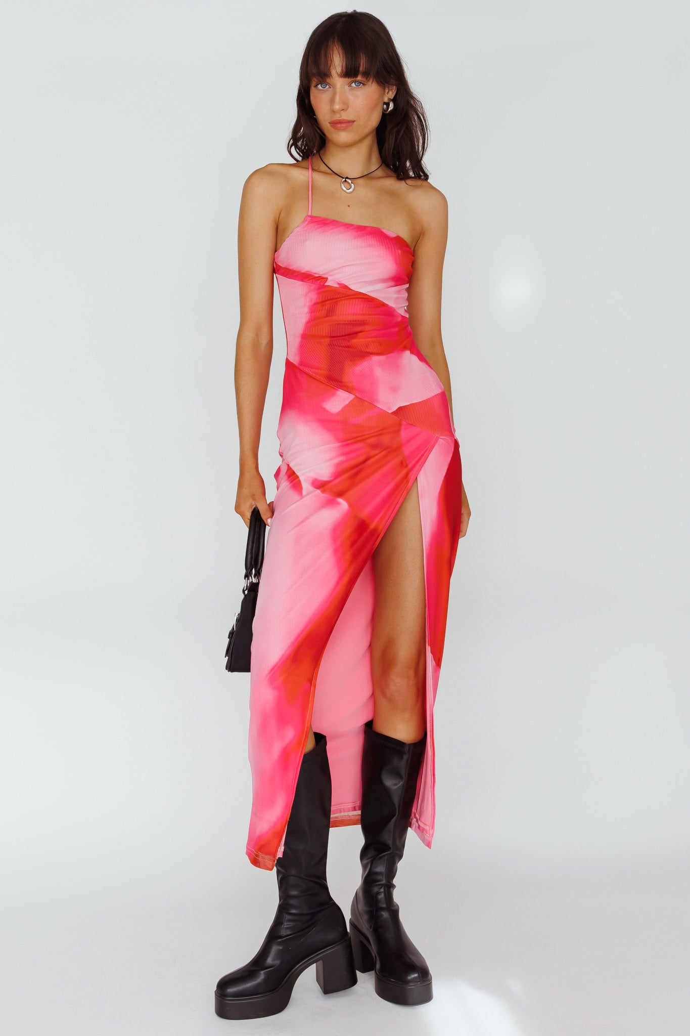Shop the Martine One Strap Mesh Midi Dress Print Pink | Selfie Leslie