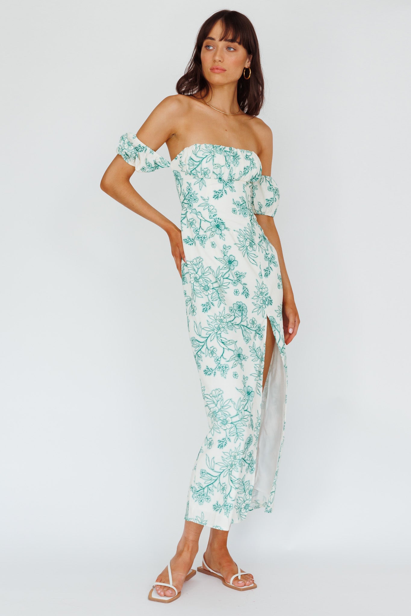 Off the shoulder floral midi dress best sale