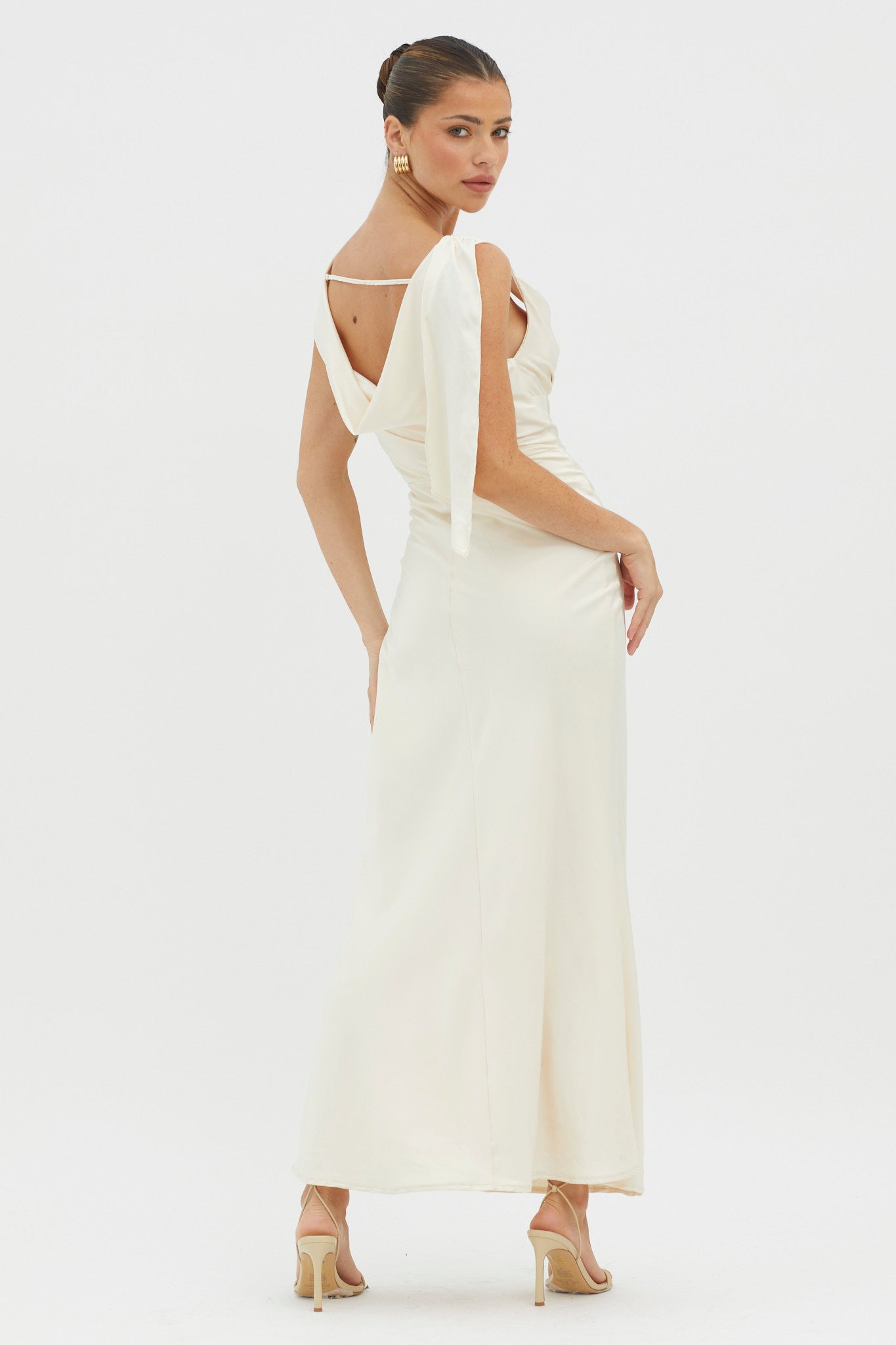 Shop the It's A Date Cowl Neck Maxi Dress Pearl | Selfie Leslie