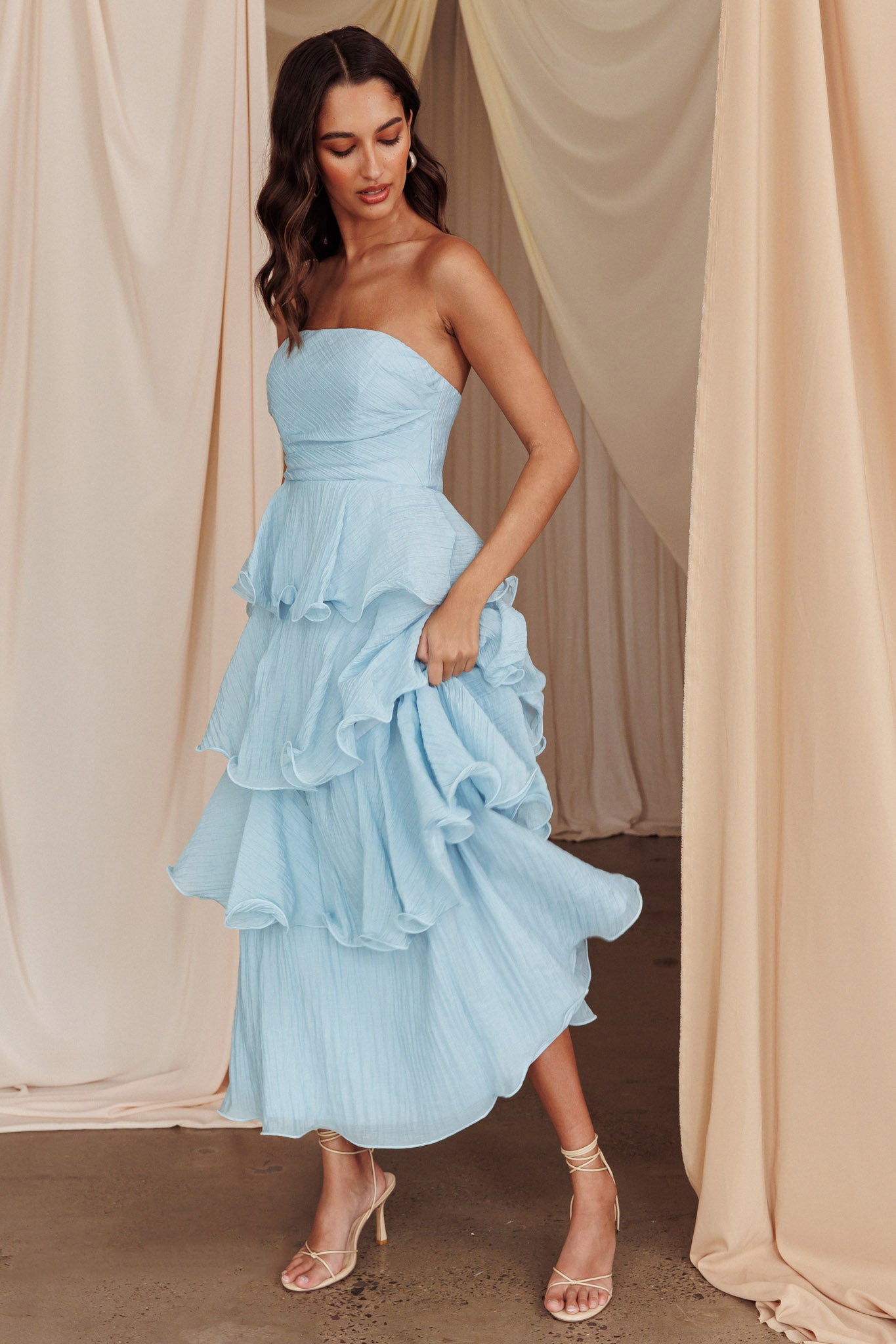 Selfie LESLIE Women s Dresses Giavana Strapless Layered Midi Dress Pale Blue M by Here Comes The Sun