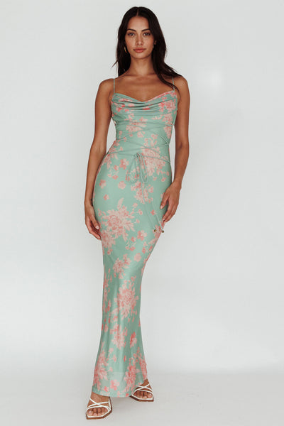 Shop the Teava Laced Waist Maxi Dress Floral Green | Selfie Leslie