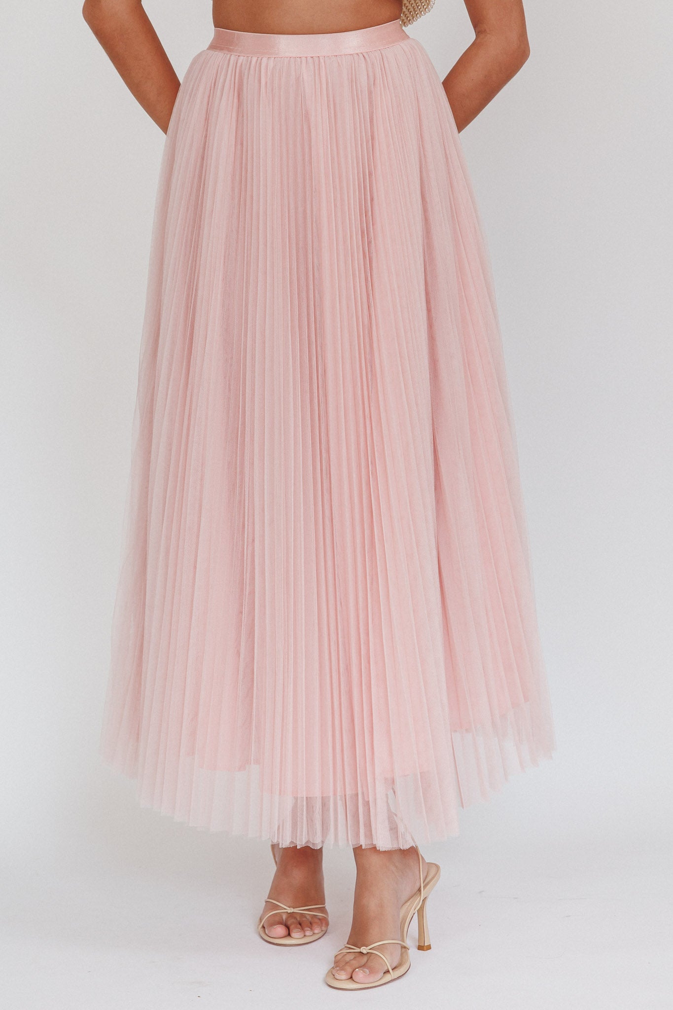 Shop the Kristine Accordion Pleat Tulle Maxi Skirt Dusty Pink | Selfie  Leslie